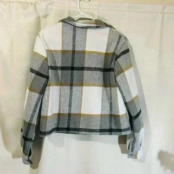 Women Fleece Cropped Jacket Fuzzy Flannel Plaid Sherpa - Picture 5 of 7